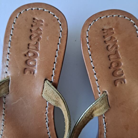 Mystique Crystal Embellished Jeweled Leather Wedge Sandals Tan Womens Size 7 - Picture 5 of 9